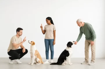 Grupo de obediencia canina en nuestro centro en Ciudad Real. Grupo de tutores con sus perros en clase de obediencia en Ciudad Real.
